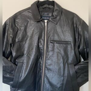 Black cropped vegan leather trucker jacket from Abercrombie